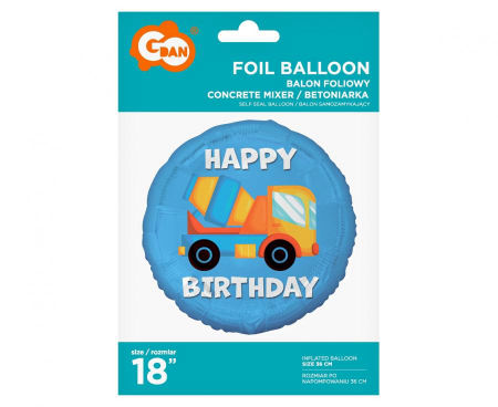 Balon foliowy Betoniarka (Happy Birthday), 45 cm, 18", plac budowy - Godan S.A. zdjęcie 2