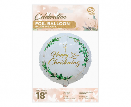 Balon foliowy Happy Christening (krzyż i gołąbek), 18", Chrzest - Godan S.A. zdjęcie 2