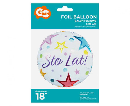 Balon foliowy Sto Lat, 18", okrągły, urodziny - Godan S.A. zdjęcie 3