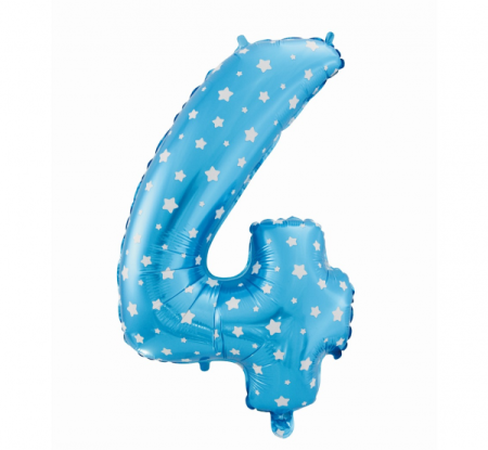 Balon foliowy "Cyfra 4", niebieska w gwiazdy, 61 cm - Godan zdjęcie 1