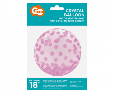 Balon Aqua - kryształowy, różowe grochy, 18" - Godan S.A. zdjęcie 2