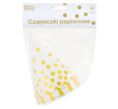 Czapeczki papierowe "Złote groszki", białe, 6 szt. - Godan S.A. zdjęcie 2