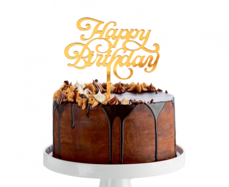 Dekoracja akrylowa B&C na tort Happy Birthday, złota, 11x15 cm - Godan S.A. zdjęcie 2