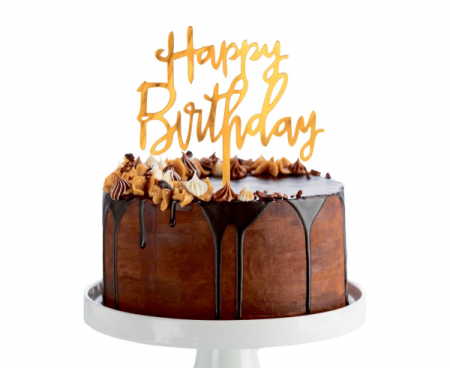 Dekoracja akrylowa B&C na tort Happy Birthday, złota, 14x10 cm - Godan S.A. zdjęcie 3