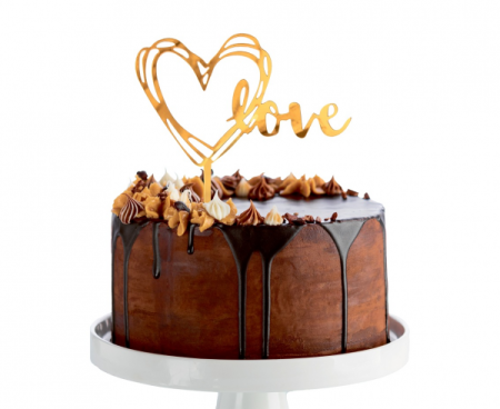 Dekoracja akrylowa na tort Love, złota, 13x10 cm - Godan S.A. zdjęcie 2
