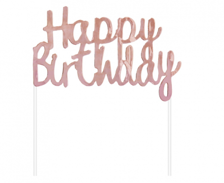 Dekoracja papierowa B&C Happy Birthday, różowo-złota, 11x14 cm, topper, piker - Godan S.A. zdjęcie 1