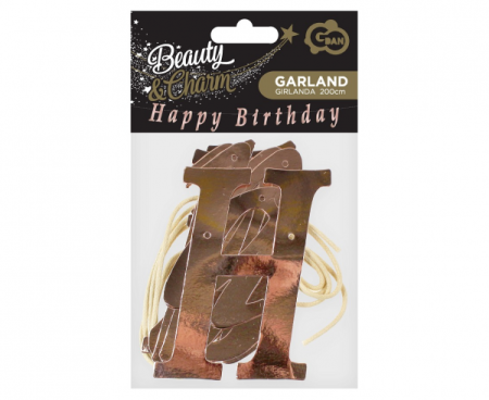Girlanda B&C Happy Birthday, DIY, metaliczna różowo-złota, 11x200 cm - Godan S.A. zdjęcie 2