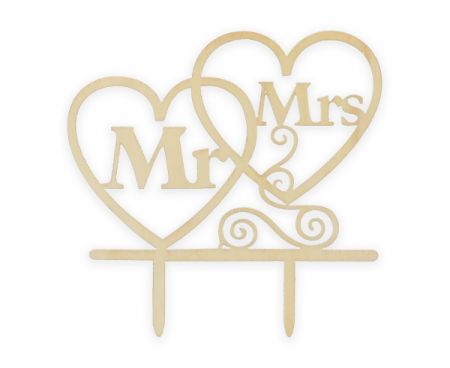 Dekoracja na tort W&C Mr&Mrs, drewniana, ślub, wesele - Godan S.A. zdjęcie 2