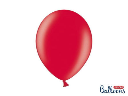 Balony Strong, 12" Metallic Poppy Red, Metaliczne Czerwone, 30cm, 10 szt. Czerwony - PartyDeco zdjęcie 2