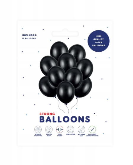 Balony Strong 12" Metallic Black, Metaliczne Czarne, 30cm, 10 szt. Czarny - PartyDeco zdjęcie 2