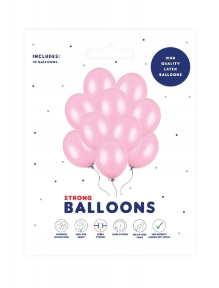 Balony Strong Metallic 12", Candy Pink, Metaliczne Różowe 30cm, 10 szt. Różowy - PartyDeco zdjęcie 2