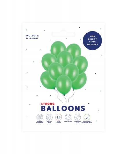 Balony Strong Metallic 12" Bright Green, Metaliczne Zielone 30cm, 10 szt., zestaw - PartyDeco zdjęcie 2