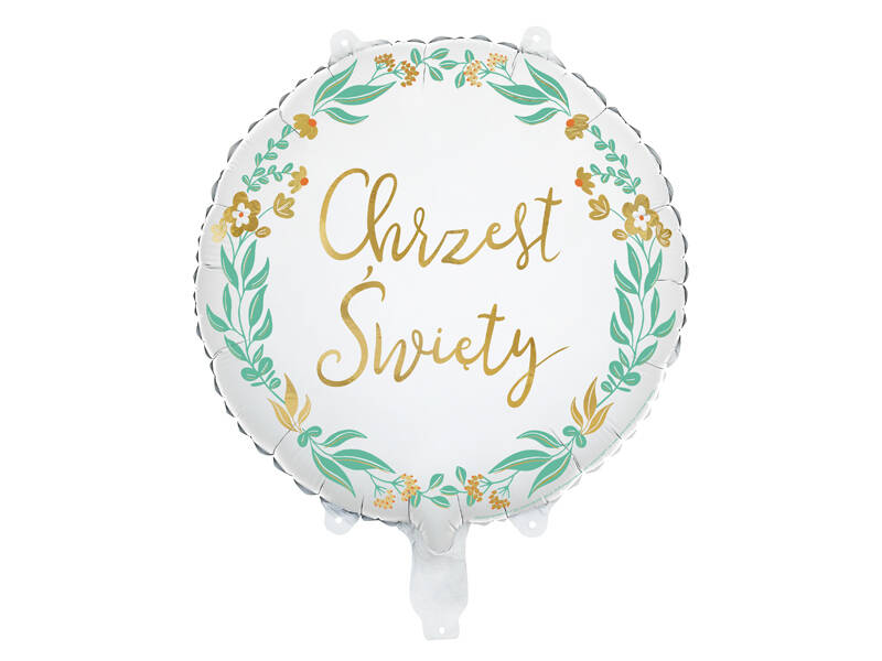 Balon foliowy "Chrzest Święty", złoty napis, gałązki, 46 cm, 18" - PartyDeco zdjęcie 1