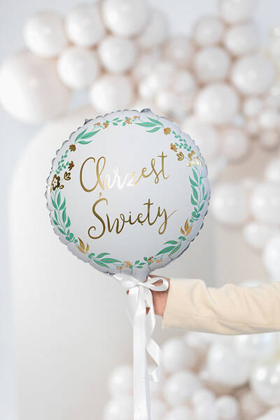 Balon foliowy "Chrzest Święty", złoty napis, gałązki, 46 cm, 18" - PartyDeco zdjęcie 2