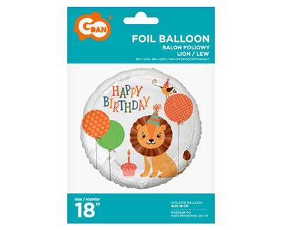 Balon foliowy Happy Birthday, lew, 45 cm, 18" - Godan S.A. zdjęcie 2