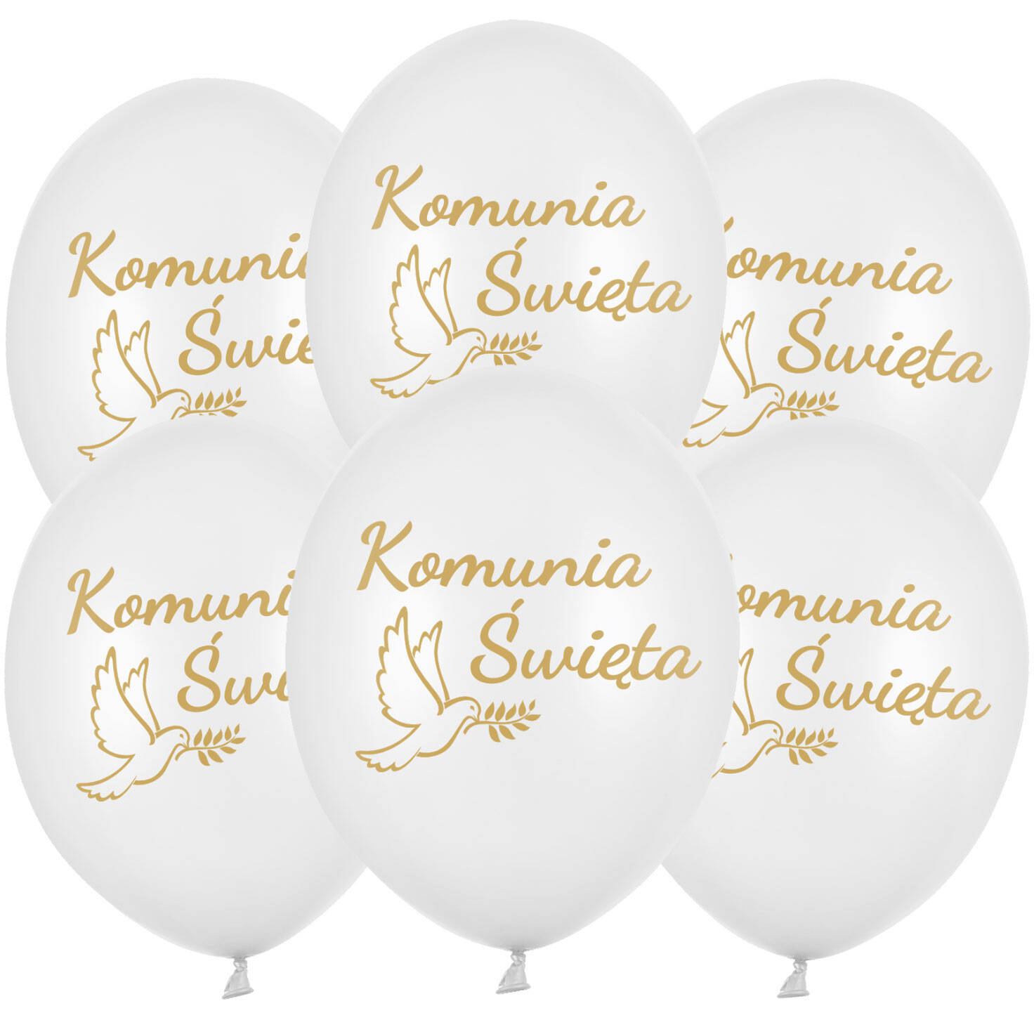 Balony lateksowe, Pierwsza Komunia Święta, złoty nadruk, gołąb, 30cm, 10 szt., 12" - Flowballoons zdjęcie 1