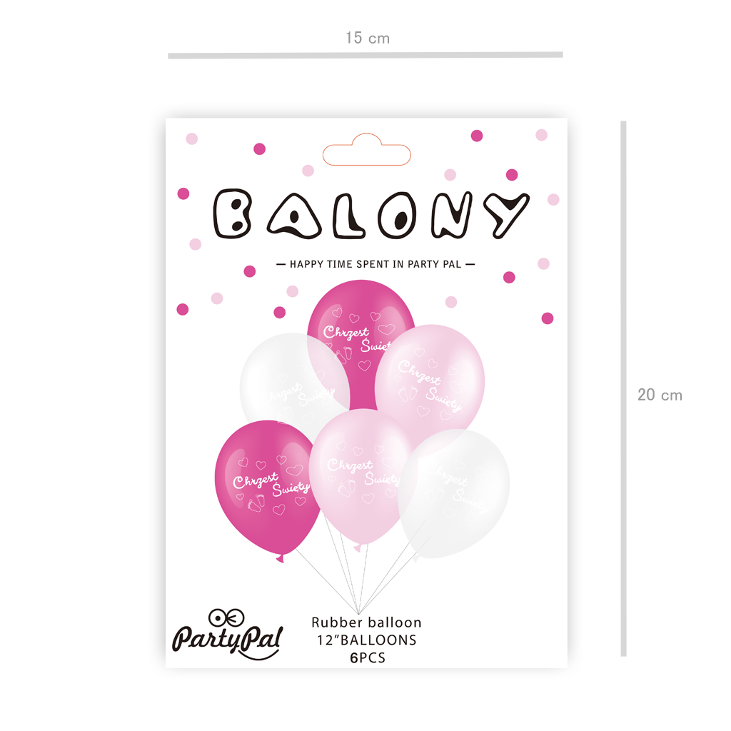 Balony lateksowe 12", Chrzest Święty, Różowe, 6 szt - PartyPal zdjęcie 2