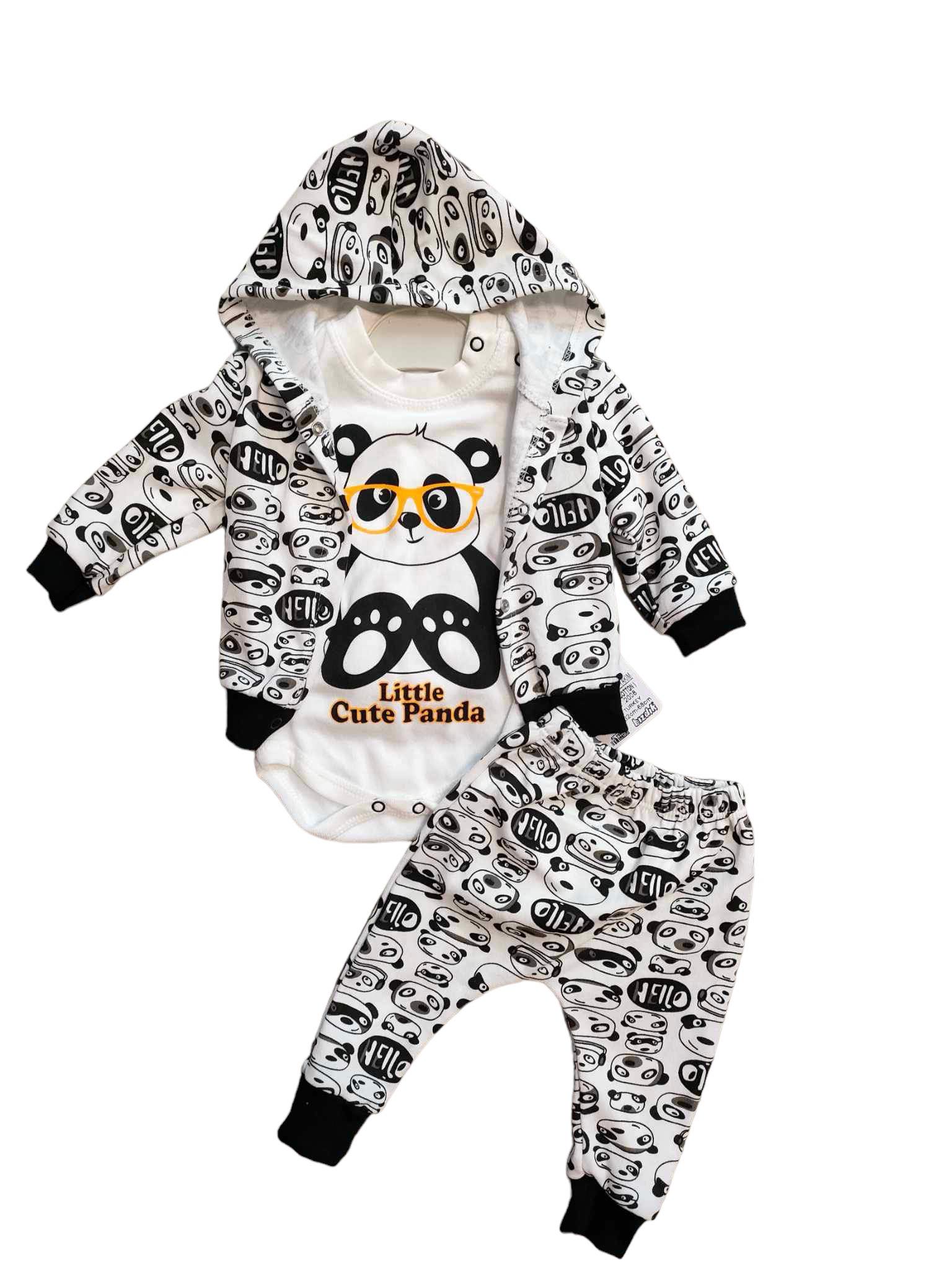 Komplet Panda 3 - częściowy , Body + spodnie + Bluza na napki