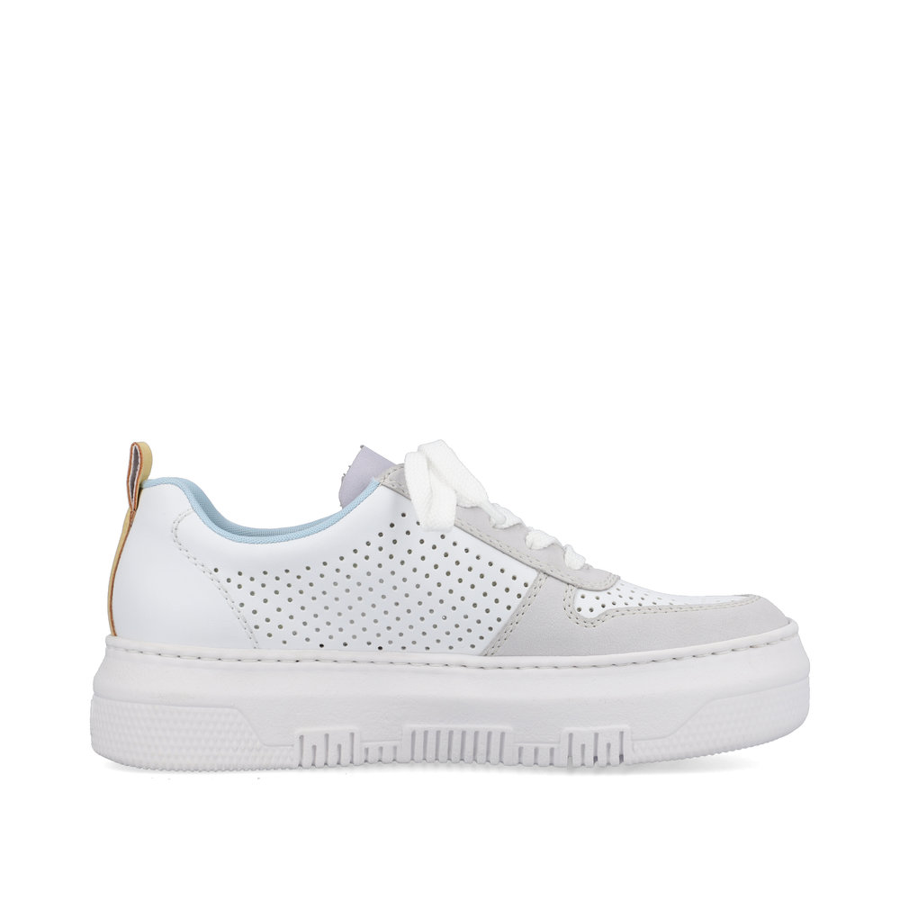 Białe  ażurowe półbuty na platformie sneakersy Rieker M1905-80 - Rieker zdjęcie 3