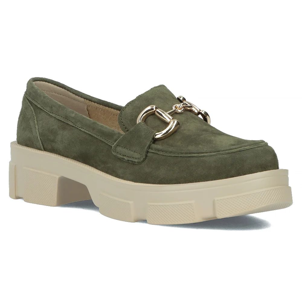 Skórzane półbuty na platformie mokasyny Filippo DP6100 Khaki - Filippo zdjęcie 4