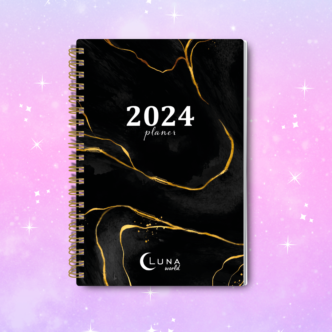 Planner/Kalendarz 2024 spirala - CZARNY MARMUR - Luna World zdjęcie 1