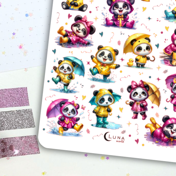 Naklejki Bullet Journal PANDA W DESZCZOWY DZIEŃ BŁYSK zdjęcie 4