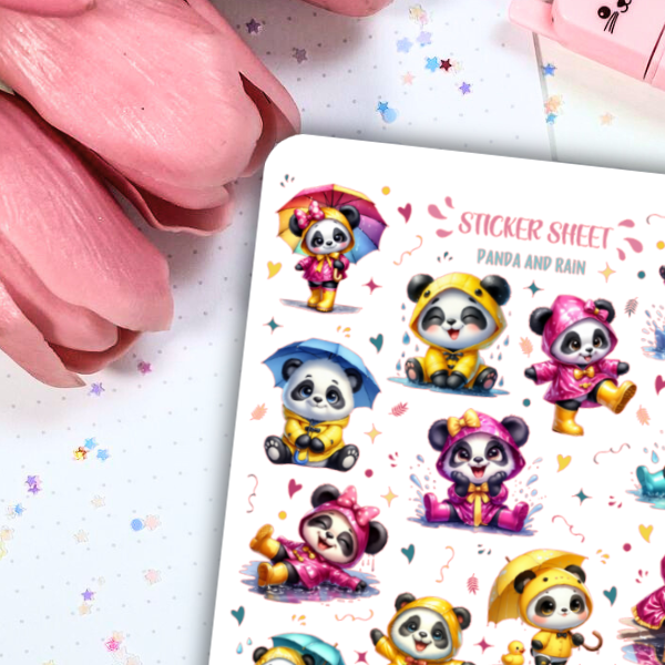 Naklejki Bullet Journal PANDA W DESZCZOWY DZIEŃ BŁYSK zdjęcie 3