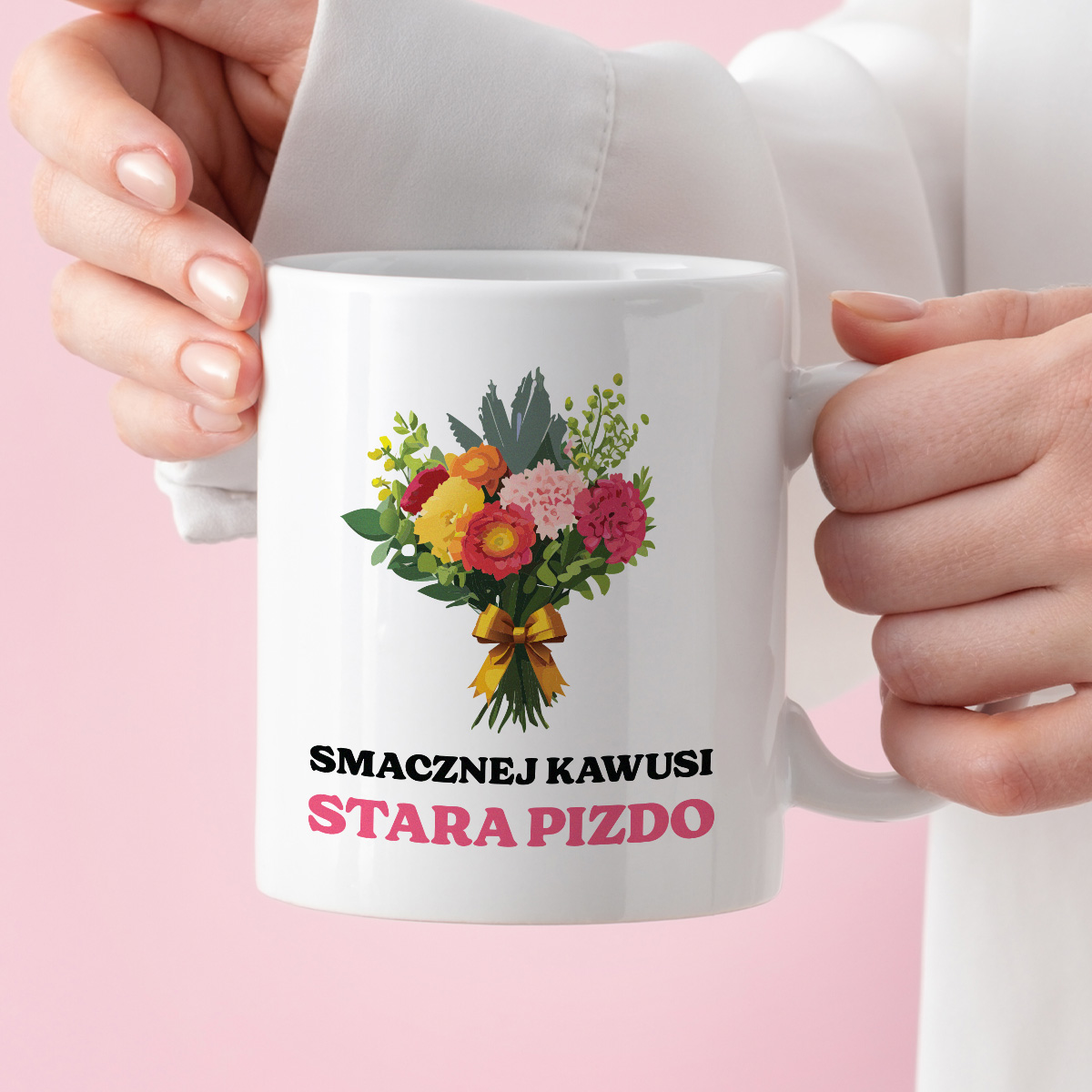 Kubek z nadrukiem "Smacznej kawusi STARA PIZ*O" zdjęcie 3