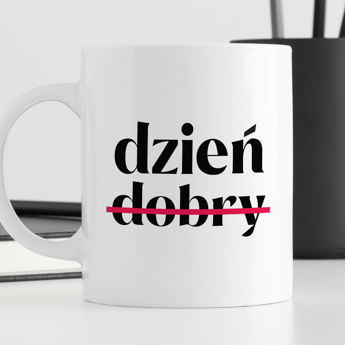 Kubek z nadrukiem "dzień (nie)dobry" zdjęcie 4