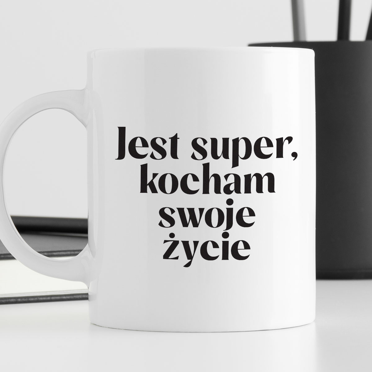 Kubek z nadrukiem "Jest super, kocham swoje życie" 330 ml zdjęcie 4