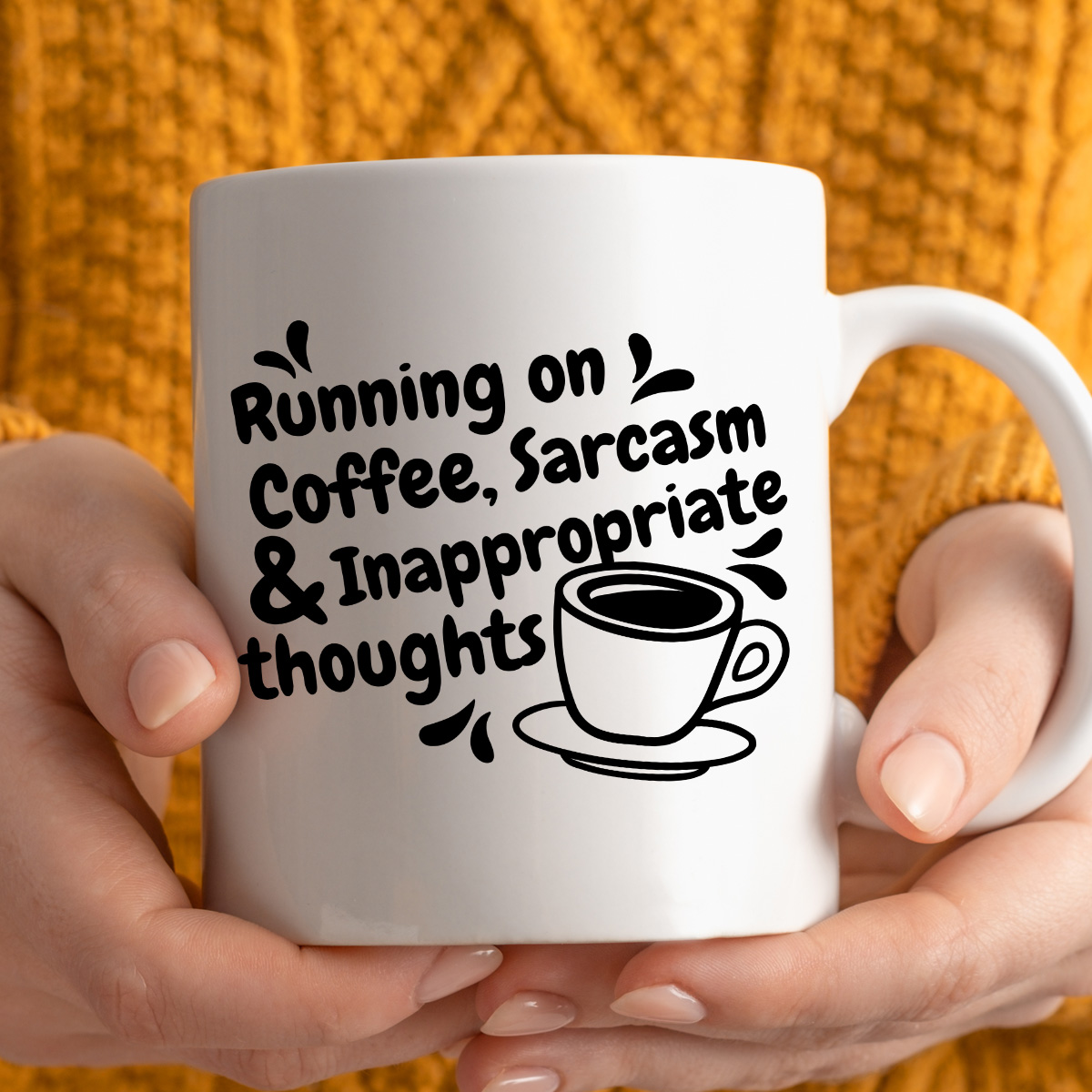 Kubek z nadrukiem "Running on Coffee, Sarcasm & Inappropriate  thoughts" zdjęcie 3