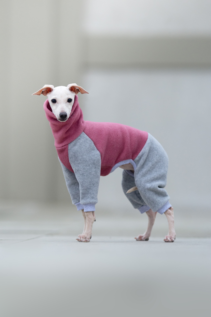 Pink and grey fleece jumpsuit PUPPY - GreyIggy image 1