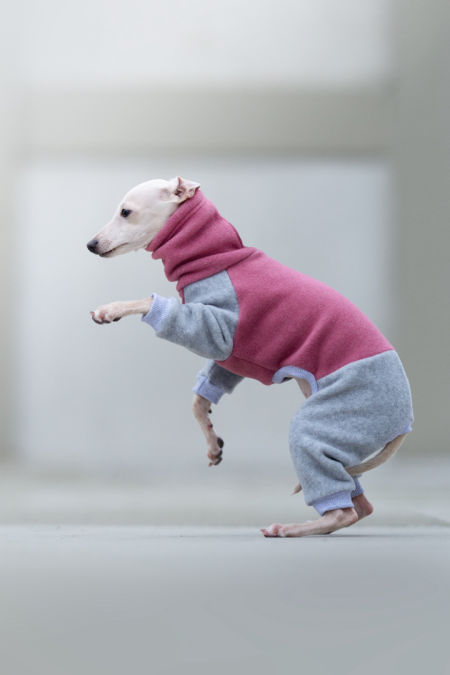 Pink and grey fleece jumpsuit PUPPY - GreyIggy image 2