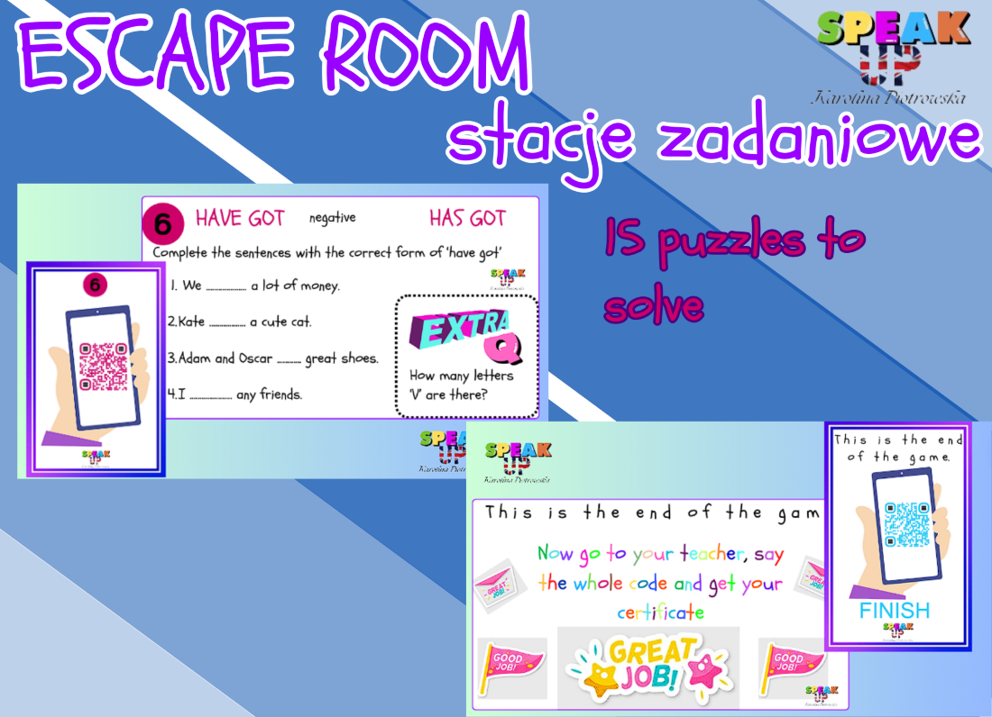 GRAMMAR ESCAPE ROOM / STACJE ZADANIOWE to be have got can vocab - Speak UP zdjęcie 2