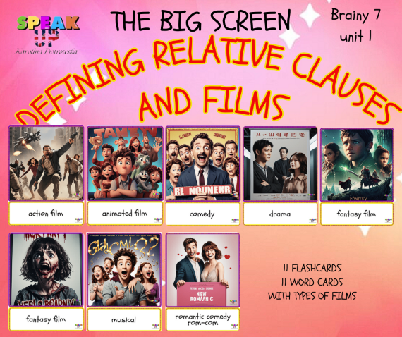 The Big Screen FILMS and DEFINING RELATIVE CLAUSES Brainy 7 unit 1 - Speak UP zdjęcie 1