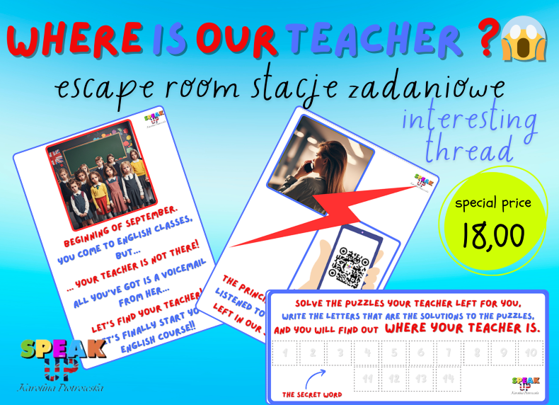 WHERE IS OUR TEACHER?! escape room stacje zadniowe - Speak UP zdjęcie 1