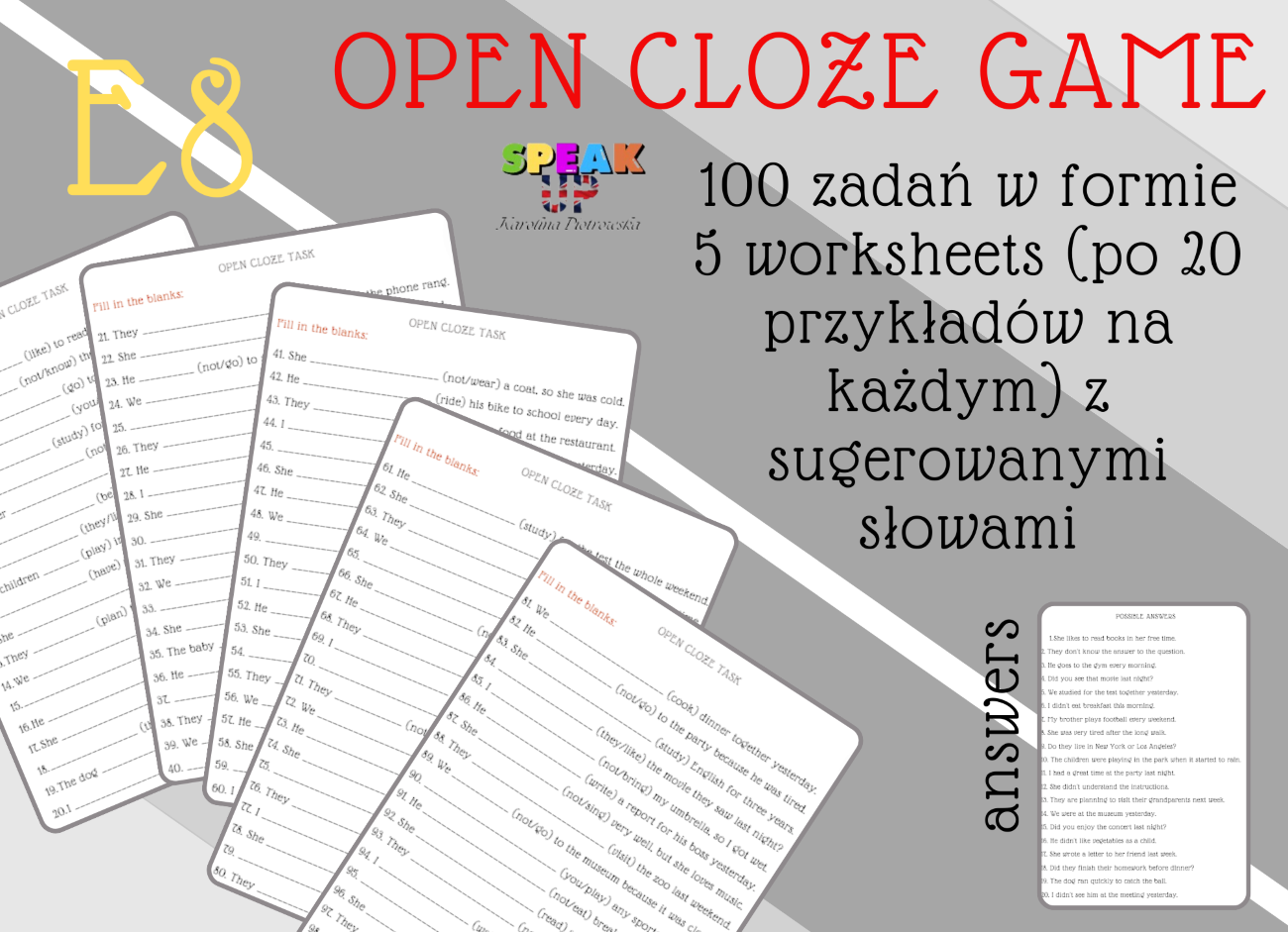 E8 OPEN CLOZE GAME + worksheets - Speak UP zdjęcie 2