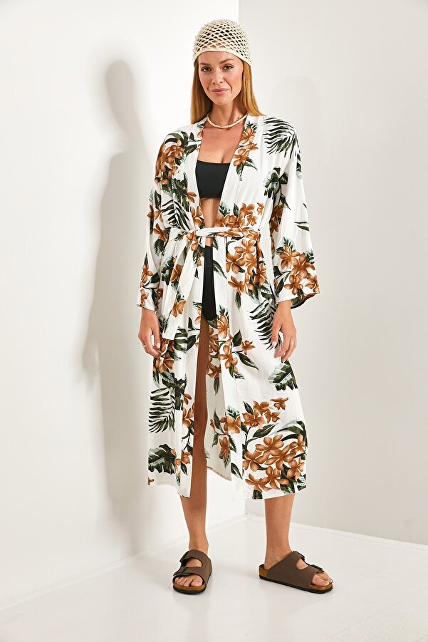 Kimono Floral beżowe zdjęcie 3