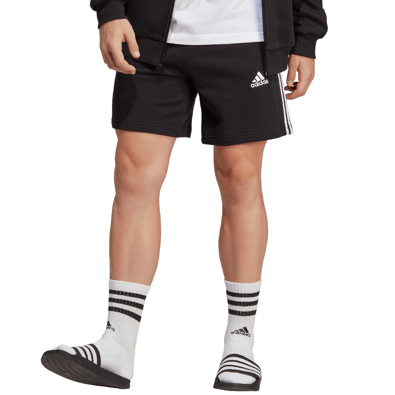 Spodenki męskie adidas Essentials French Terry 3-Stripes czarne IC9435 - ADIDAS zdjęcie 2