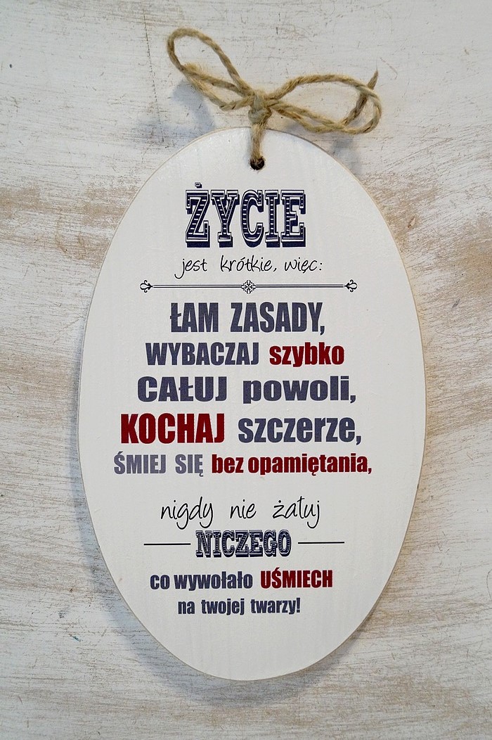 Zawieszka Elipsa 01 - Życie jest krótkie, więc... - E/01/680 pion zdjęcie 1