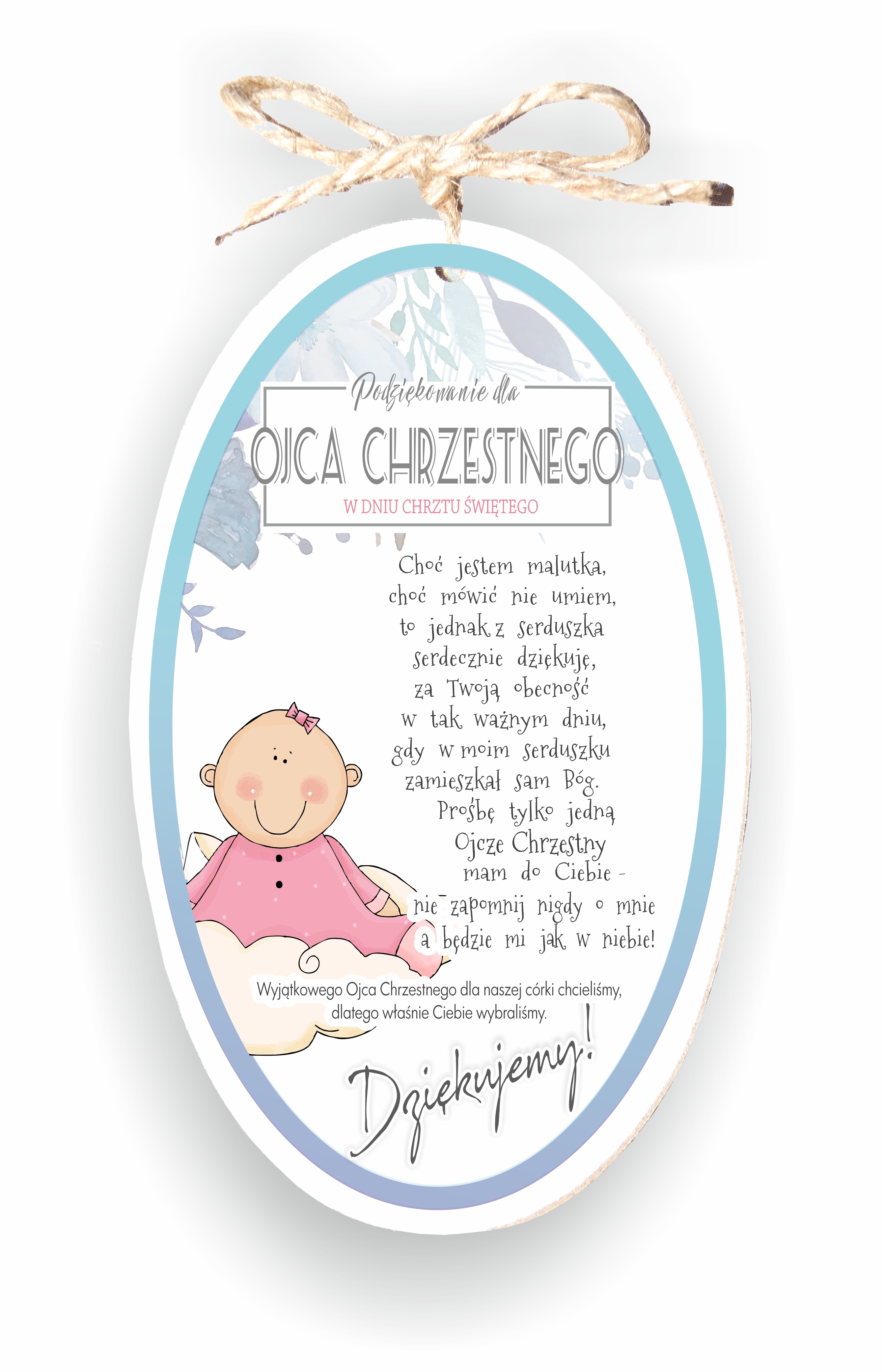 Zawieszka Elipsa 02 -  Podziękowanie dla Ojca Chrzestnego (dziewczynka) - E/02/1219 zdjęcie 1