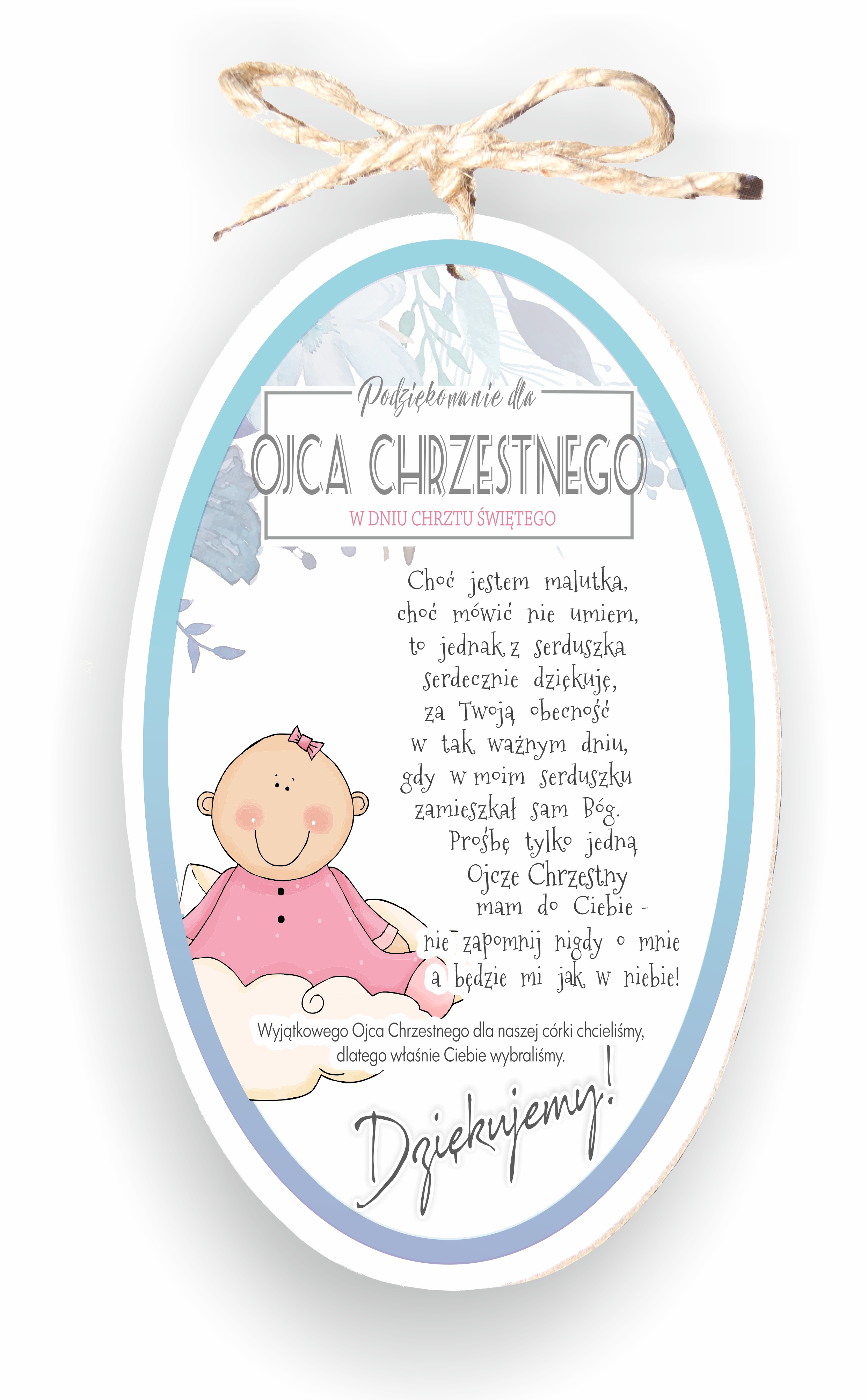 Zawieszka Elipsa 03 - Podziękowanie dla Ojca Chrzestnego (dziewczynka)  - E/03/1219 zdjęcie 1