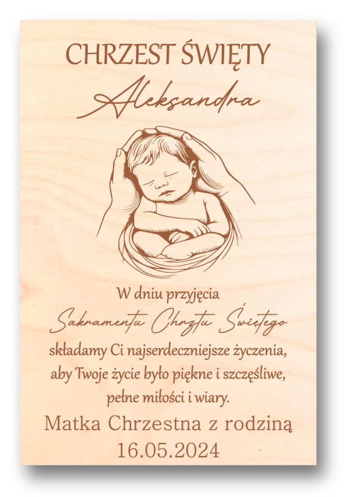 DREWNIANA KARTKA PAMIĄTKA CHRZTU PREZENT NA CHRZEST zdjęcie 1