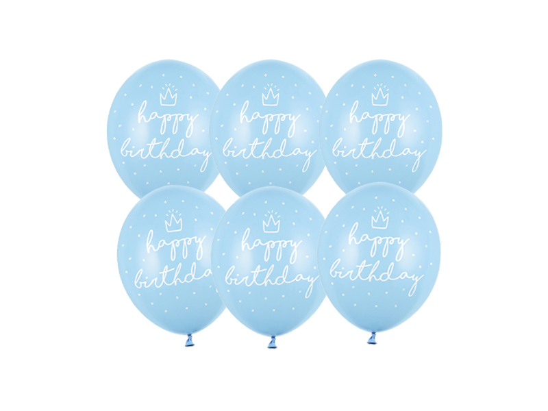 Balony 30cm, happy birthday, P. Baby Blue, 6 szt. zdjęcie 1