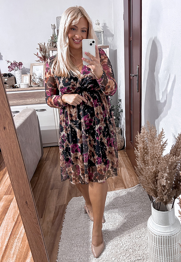 LUCCIA SUKIENKA PLUS SIZE PRZED KOLANO Z SIATECZKI WE WZORY. CZARNO/FIOLETOWA 02  - włoski zdjęcie 4