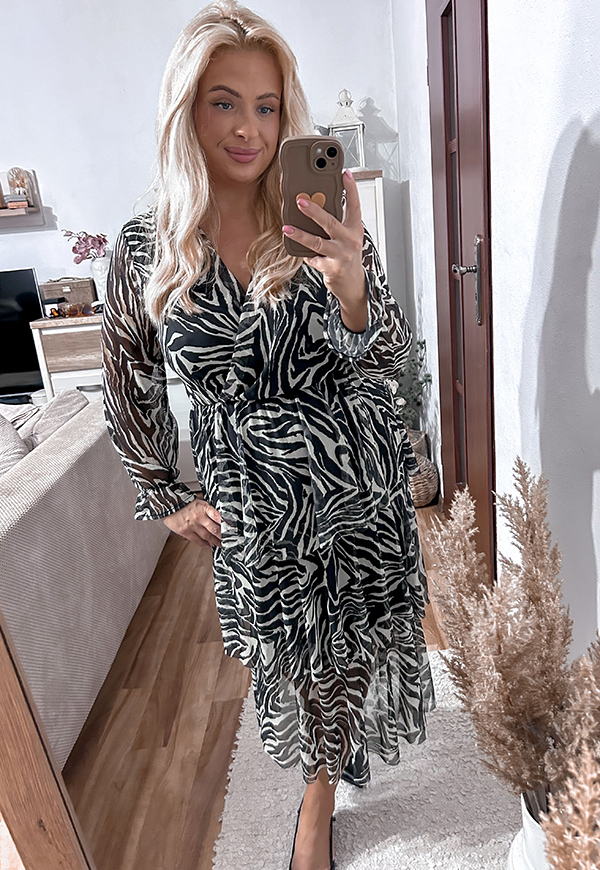 SHERRI SUKIENKA PLUS SIZE Z FALBANAMI WE WZORY. BIAŁO/CZARNA ZEBRA 04 - włoski zdjęcie 3