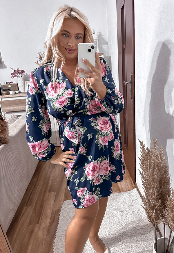 ŠATY CYNTHIA PLUS SIZE ROSES NAVY/PINK 02 - włoski obrázek 3