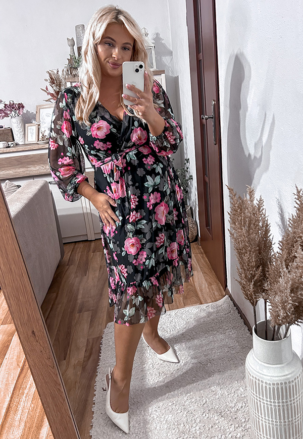 ŠATY SISI  PLUS SIZE FLOWERS BLACK/PINK 05 - włoski obrázek 3