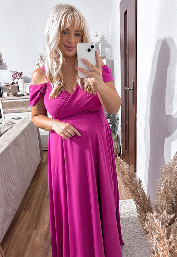 VIKTORIA MAXI SUKIENKA DŁUGA Z OZDOBNYMI RAMIĄCZKAMI PLUS SIZE. MAGENTA - produkt polski zdjęcie 1