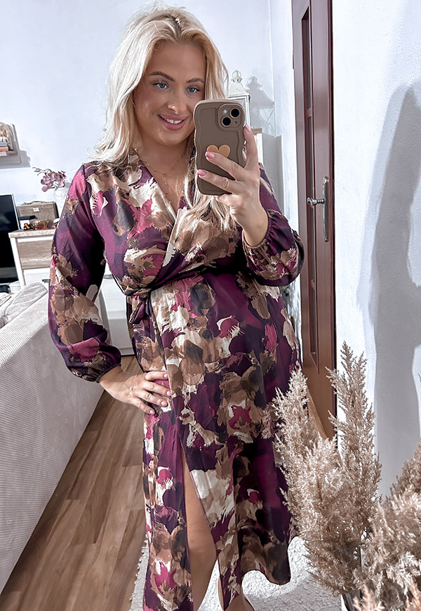 CARMEN  SUKIENKA PLUS SIZE KOPERTOWA MIDI WE WZORY. BORDOWO/BEŻOWA 14 - włoski zdjęcie 1